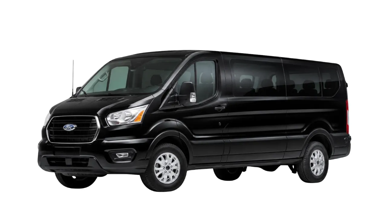 Black Ford Transit Passenger Van, passenger van in the DFW Airport Taxi Limo fleet